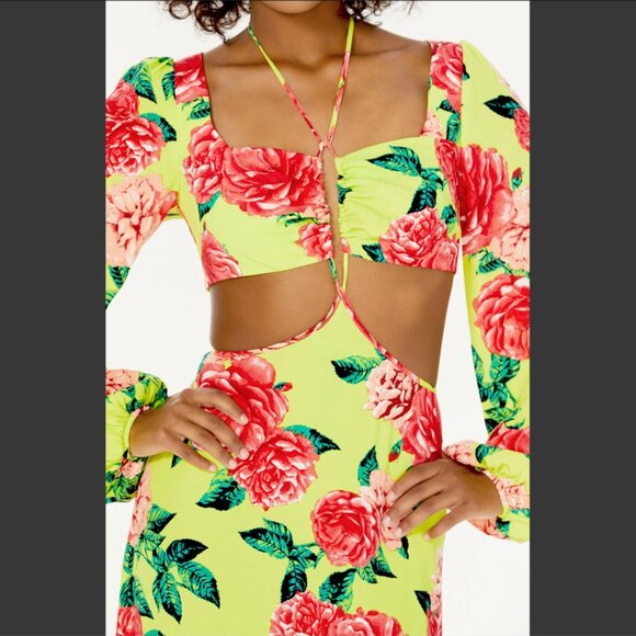 NWT AFRM: Bekah Maxi Dress in Lime Rose Garden - Picture 4 of 7